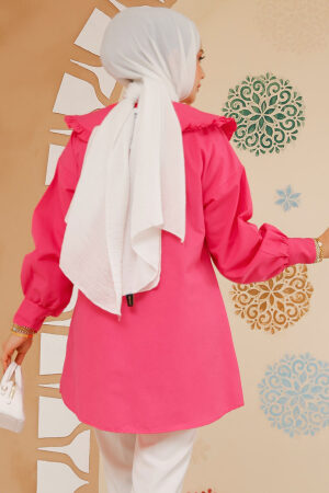 Fiyonk Detaylı Fuşya Tesettür Tunik 10074F - 4