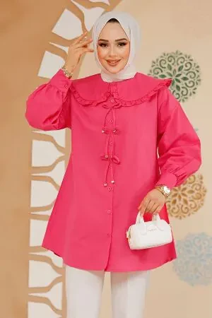 Fiyonk Detaylı Fuşya Tesettür Tunik 10074F - 1