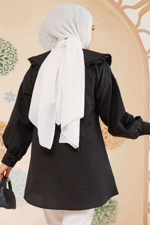Fiyonk Detaylı Siyah Tesettür Tunik 10074S - 4