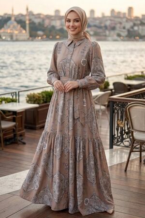 Floral Belted Jessica Mink Modest Dress 15063V 
