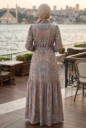 Floral Belted Jessica Mink Modest Dress 15063V - 2