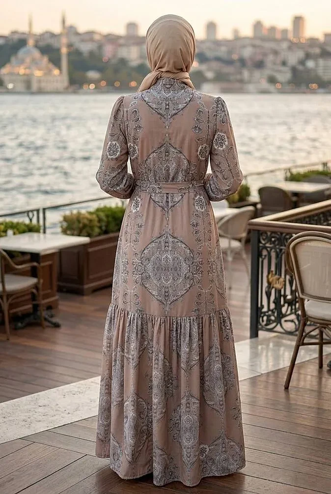 Floral Belted Jessica Mink Modest Dress 15063V - 2