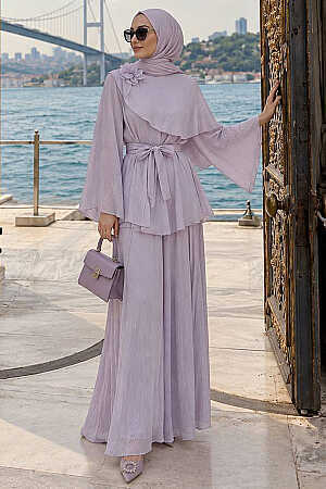 Floral Detail Asymmetric Lilac Modest Set 26102LILA - 1