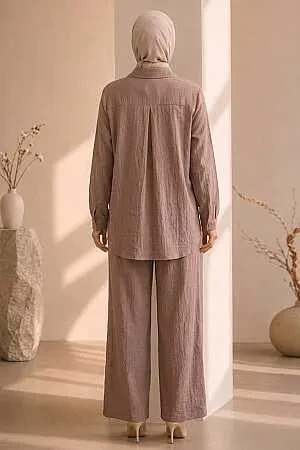 floral embroidered Zara Satin Mink Modest Two-Piece Set 15695V - 2