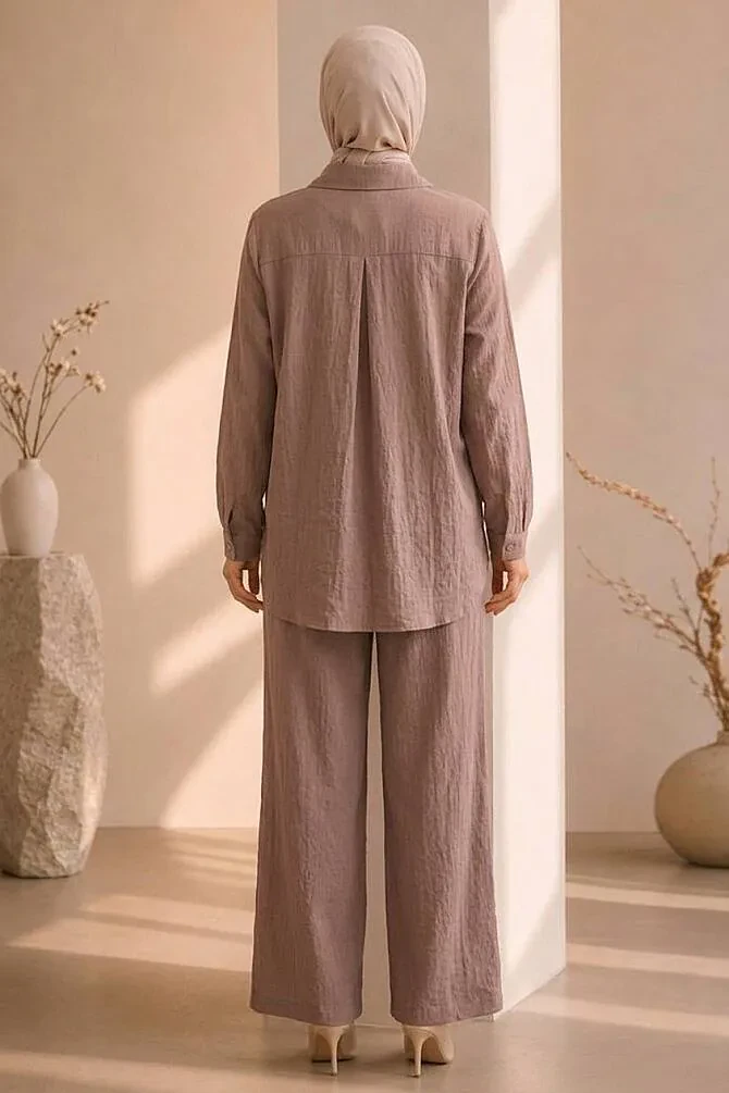 floral embroidered Zara Satin Mink Modest Two-Piece Set 15695V - 2
