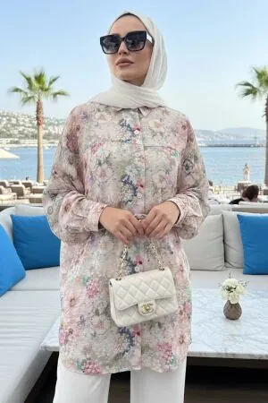 Floral Patterned Pink Modest Tunic 26602P 