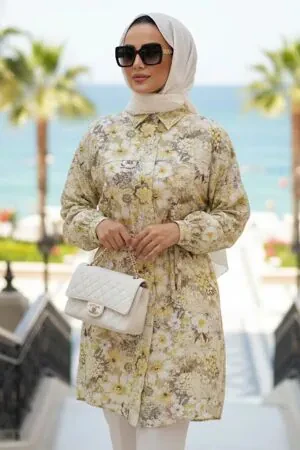 Floral Patterned Yellow Modest Tunic 26602SR - 1