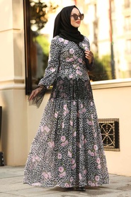 Flower Patterned Hijab Dress 12660DSN - Thumbnail
