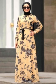 Flower Patterned Hijab Dress 815222DSN - Thumbnail