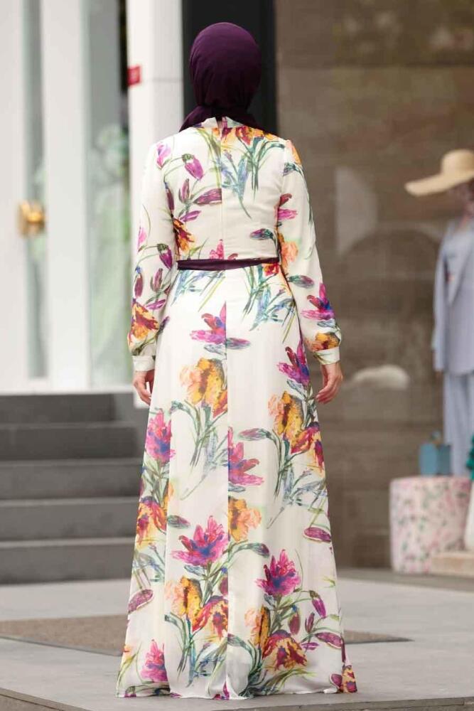 Flower Patterned Hijab Dress 815229DSN - 2