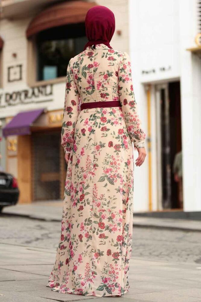 Flower Patterned Hijab Dress 815231DSN - 2