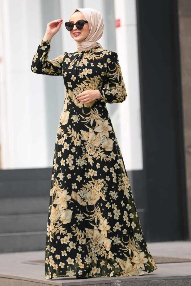 Flower Patterned Hijab Dress 815236DSN - 1