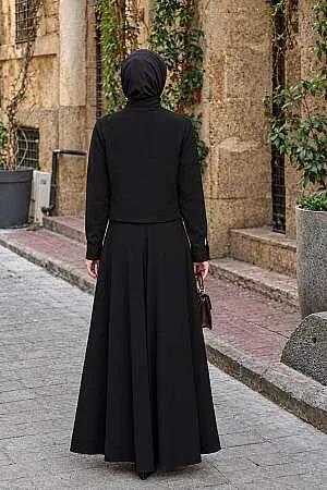 Front-Pocket Black Modest Skirt Set 1359S - 2