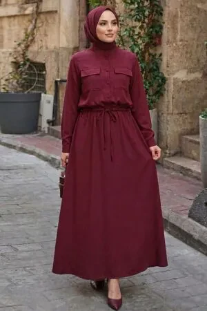 Front-Pocket Dark Dusty Rose Modest Skirt Set 1359KGK - 1