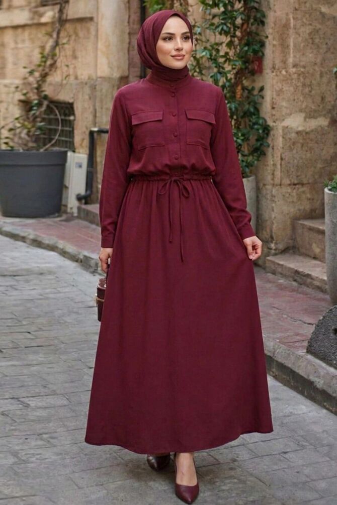 Front-Pocket Dark Dusty Rose Modest Skirt Set 1359KGK - 1