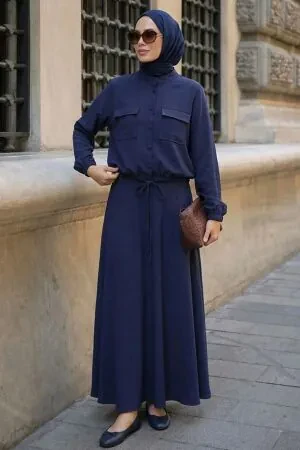 Front-Pocket Navy Modest Skirt Set 1359L 