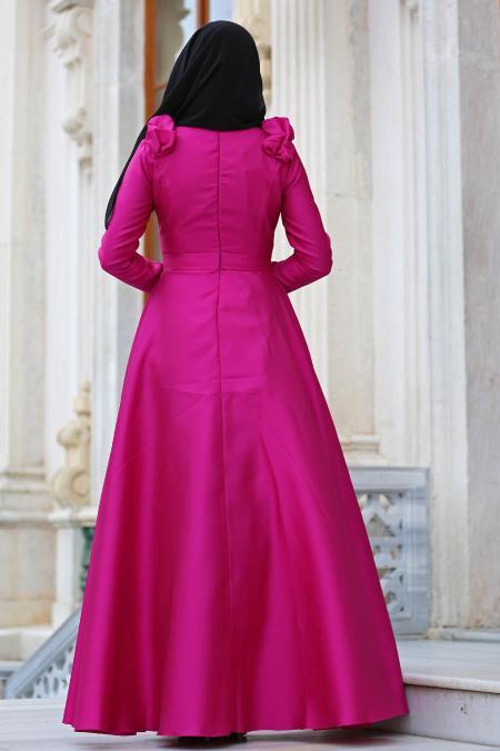 Neva Style - Luxury Fuchsia Muslim Evening Dress 2406F - 2