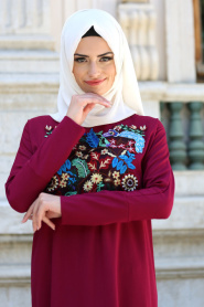 Fuchsia Hijab Dress 3068F - Thumbnail