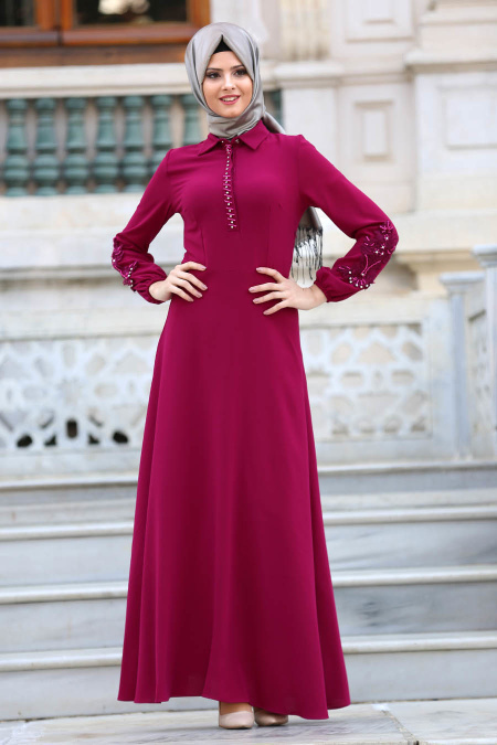 Fuchsia Hijab Dress 8145F