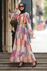 Fuchsia Hijab Dress 51493F - Thumbnail
