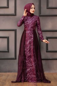 Fuchsia Hijab Evening Dress 196711F - Thumbnail