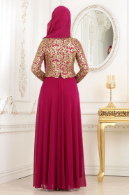 Fuchsia Hijab Evening Dress 7712F - Thumbnail