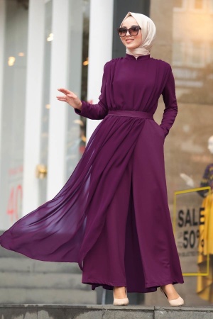 Fuchsia Hijab Evening Jumpsuit 51182F - 1