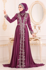 Fuchsia Hijab Evening Dress 1901F - Thumbnail