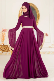 Fuchsia Hijab Evening Dress 2027F - Thumbnail