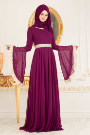 Fuchsia Hijab Evening Dress 2027F - Thumbnail