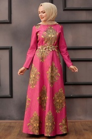 Fuchsia Hijab Evening Dress 2680F - Thumbnail