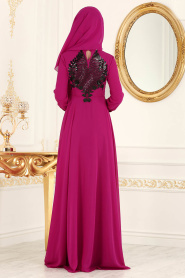 Fuchsia Hijab Evening Dress 7533F - Thumbnail