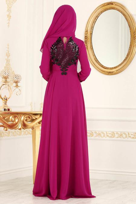 Fuchsia Hijab Evening Dress 7533F - 2