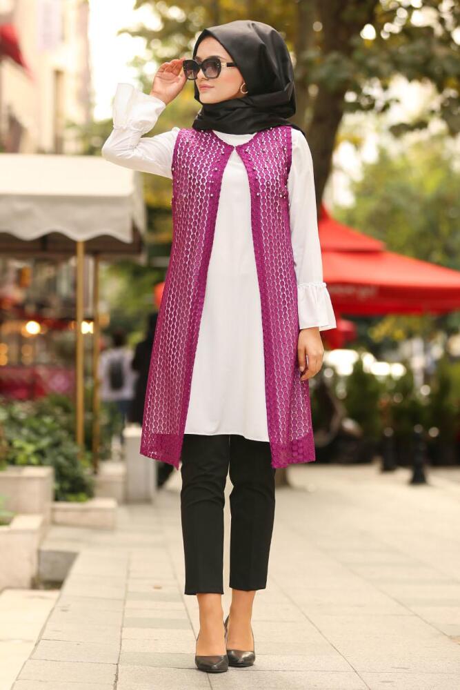 Fuchsia - Nayla Collection - Combination Hijab 5117F - 1
