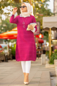 Fuchsia - Neva Style - Tunique En Tricot Hijab 153801F - Thumbnail