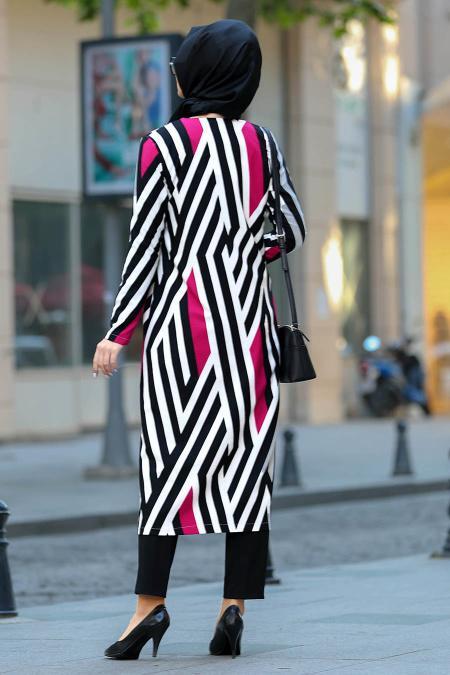 Fuchsia- New Kenza - Manteau Hijab 4984F - 3
