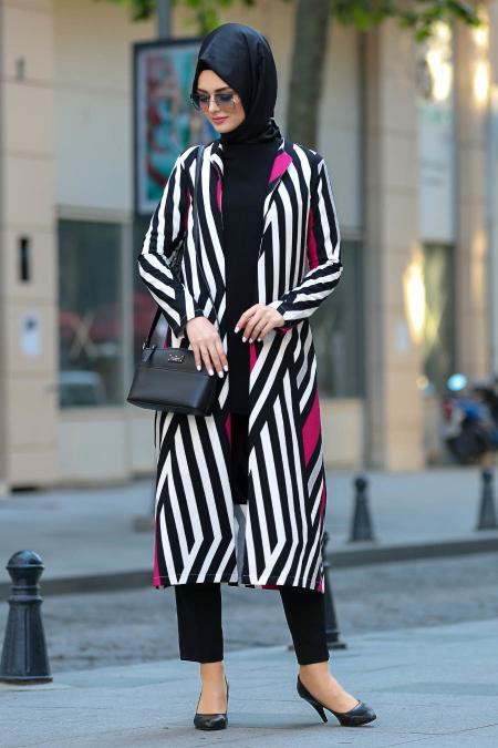 Fuchsia- New Kenza - Manteau Hijab 4984F - 2