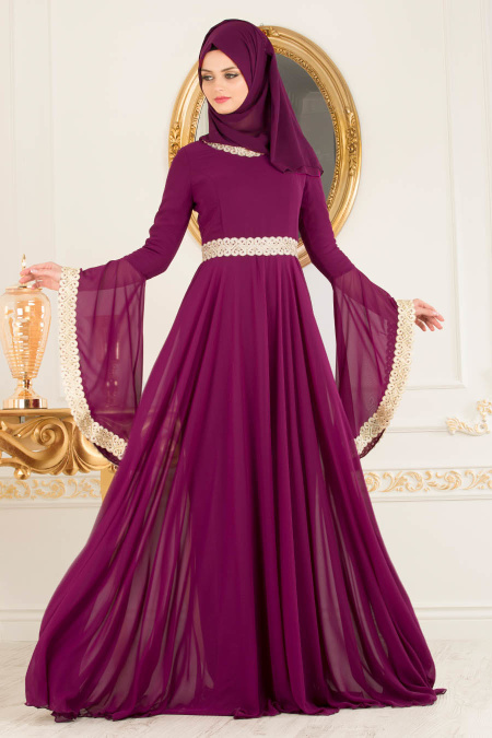 Fuchsia - Tesettürlü Abiye Elbise - Robe de Soirée Hijab 2027F