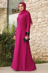 Fuchsia - Tesettürlü Abiye Elbise - Robe de Soirée Hijab - 38960F - Thumbnail
