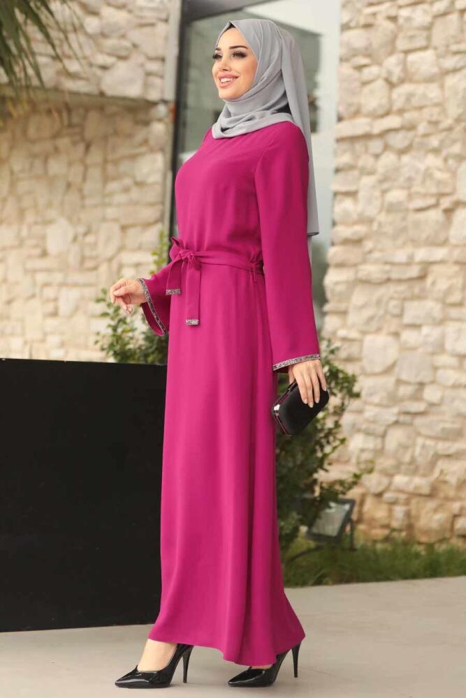 Fuchsia - Tesettürlü Abiye Elbise - Robe de Soirée Hijab - 39052F - 1