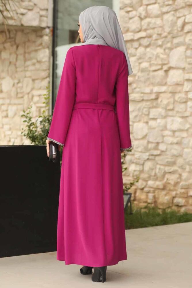 Fuchsia - Tesettürlü Abiye Elbise - Robe de Soirée Hijab - 39052F - 2