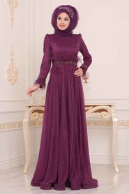Fuchsia - Tesettürlü Abiye Elbise - Robe de Soirée Hijab - 3934F - Thumbnail