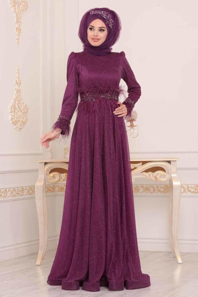 Fuchsia - Tesettürlü Abiye Elbise - Robe de Soirée Hijab - 3934F - 1