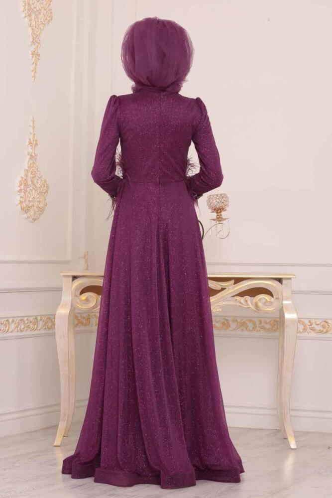 Fuchsia - Tesettürlü Abiye Elbise - Robe de Soirée Hijab - 3934F - 2