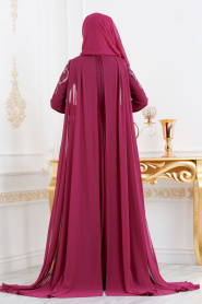 Fuchsia - Tesettürlü Abiye Elbise - Robes de Soirée 18610F - Thumbnail