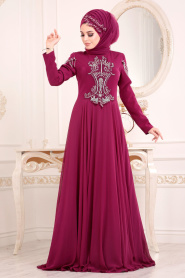 Fuchsia - Tesettürlü Abiye Elbise - Robes de Soirée 20501F - Thumbnail