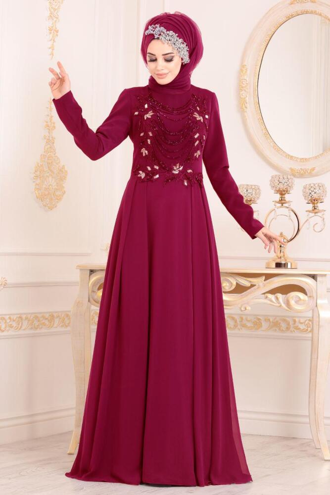 Fuchsia - Tesettürlü Abiye Elbise - Robes de Soirée 20510F - 1