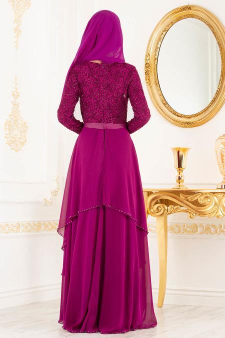 Fuchsia - Tesettürlü Abiye Elbise - Robes de Soirée 3308F - 2