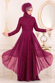 Fuchsia - Tesettürlü Abiye Elbise - Robes de Soirée 3308F - Thumbnail