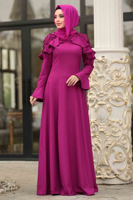 Fuchsia - Tesettürlü Abiye Elbise - Robes de Soirée 3633F